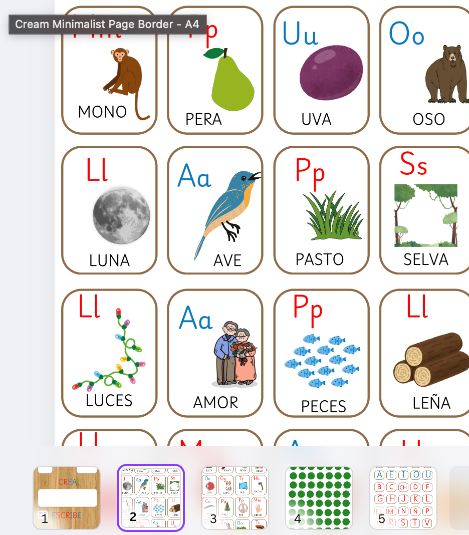 Tablón imprimible lectoescritura Montessori
